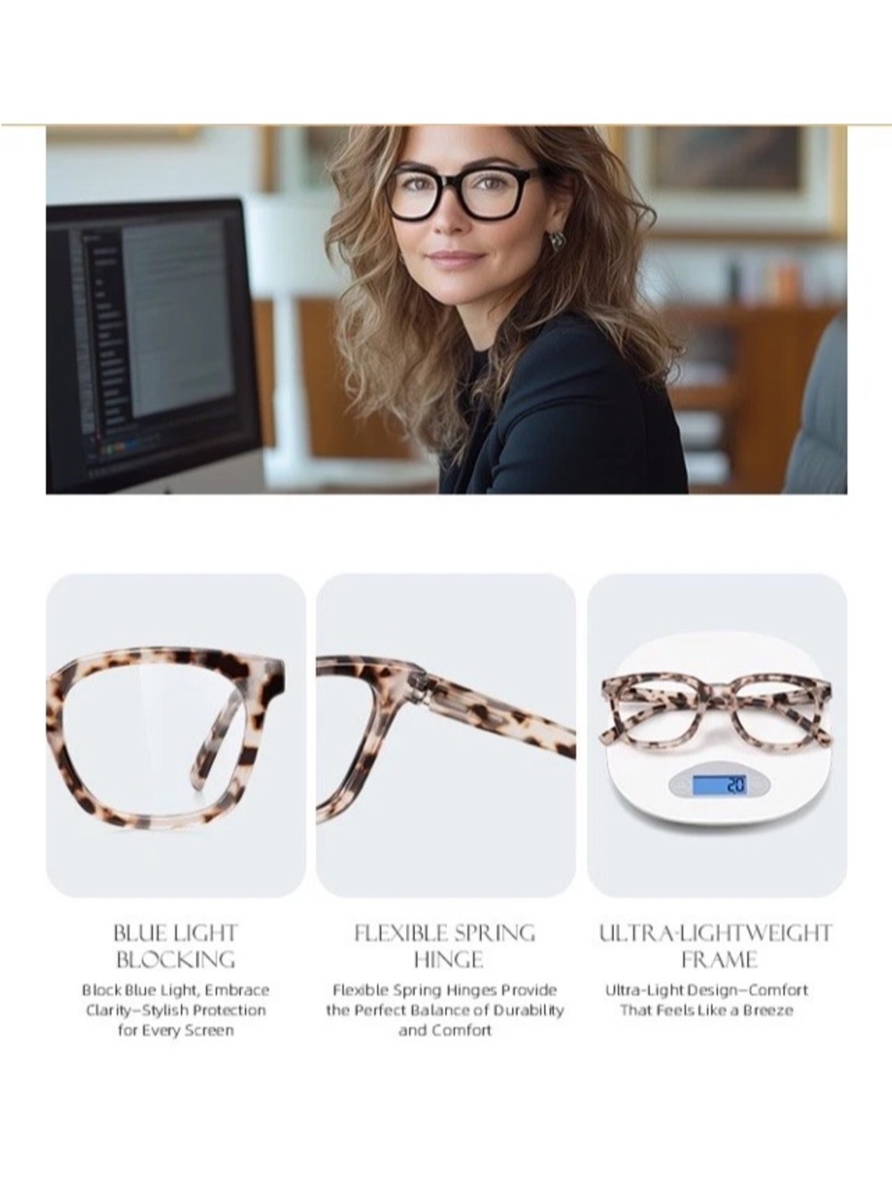 Oversized Leopard Women’s Reading Glasses Large Blue Light Computer Readers 2.25 - Picture 8 of 12